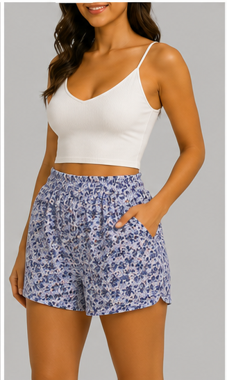 Short Floral de Tiro Alto con Cintura Elástica