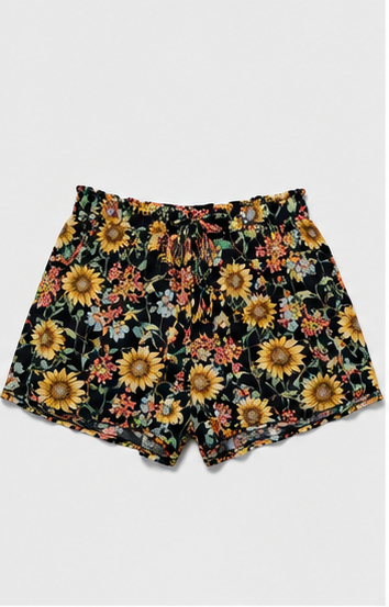 Short Floral Negro con Girasoles