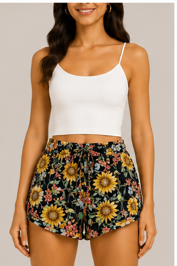 Short Floral Negro con Girasoles