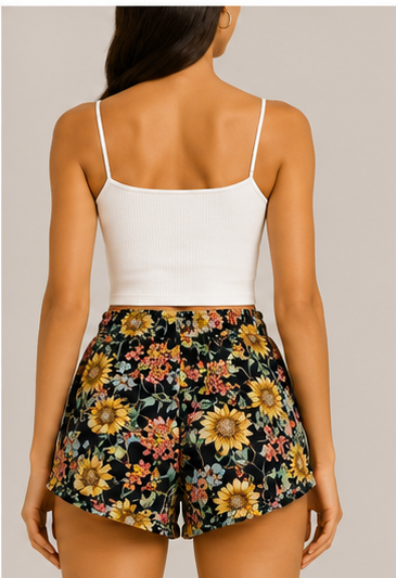 Short Floral Negro con Girasoles
