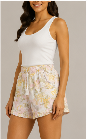 Short Floral con Cintura Elástica y Cordón Ajustable
