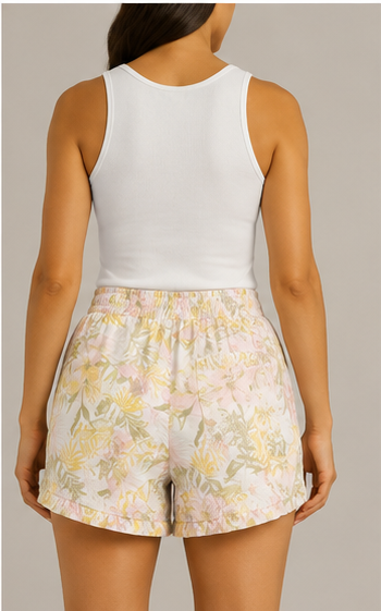 Short Floral con Cintura Elástica y Cordón Ajustable