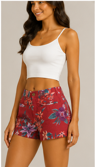 Short Floral de Cintura Alta