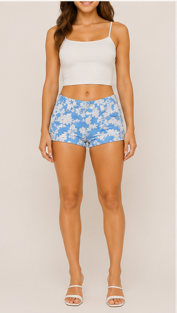 Short Floral Azul para Muje