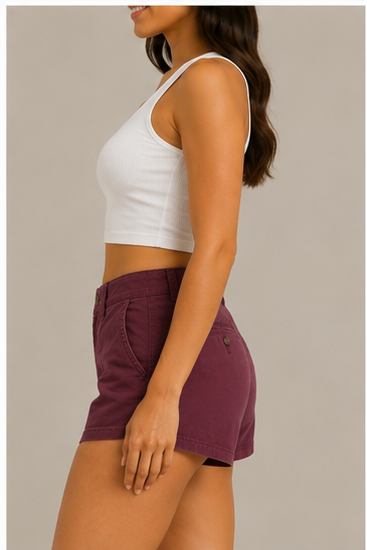 Short de Tiro Alto Color Vino con Bolsillos