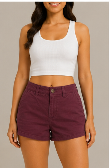 Short de Tiro Alto Color Vino con Bolsillos