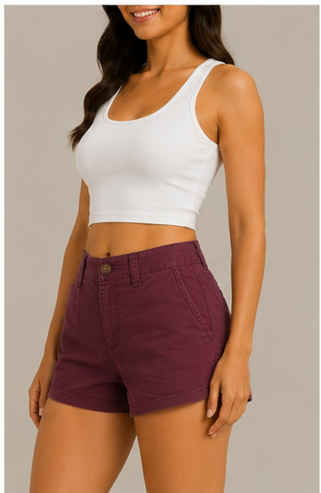 Short de Tiro Alto Color Vino con Bolsillos