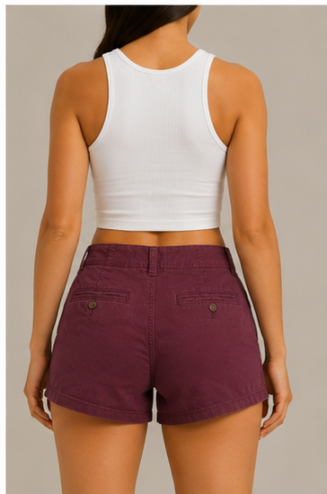 Short de Tiro Alto Color Vino con Bolsillos