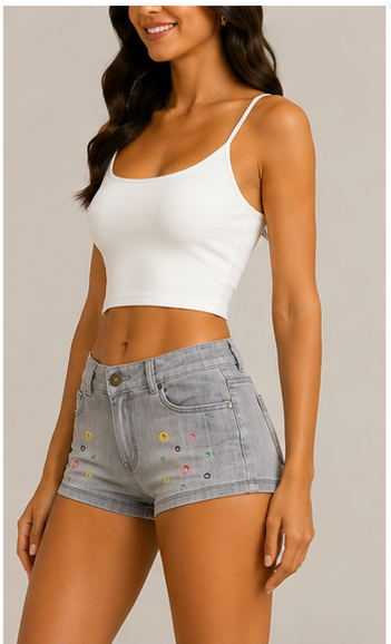 Short de mezclilla con aplicaciones decorativas