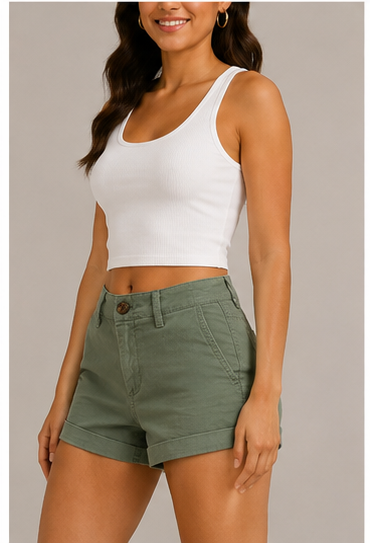 Short Casual de Tiro Alto en Color Verde Olivo