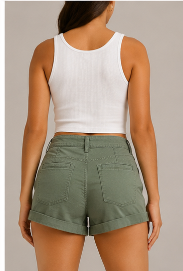Short Casual de Tiro Alto en Color Verde Olivo