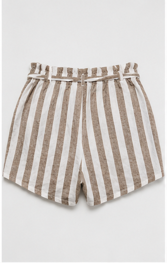 Short de Lino a Rayas con Cintura Alta