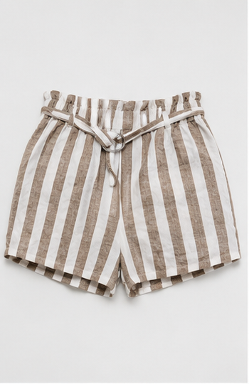 Short de Lino a Rayas con Cintura Alta