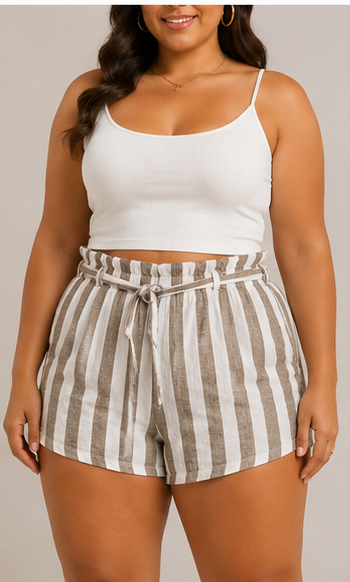 Short de Lino a Rayas con Cintura Alta