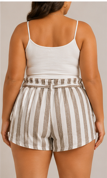 Short de Lino a Rayas con Cintura Alta