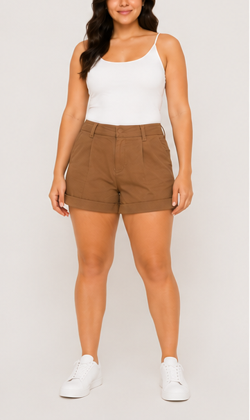 Short Clásico Café de Tiro Alto para Mujer