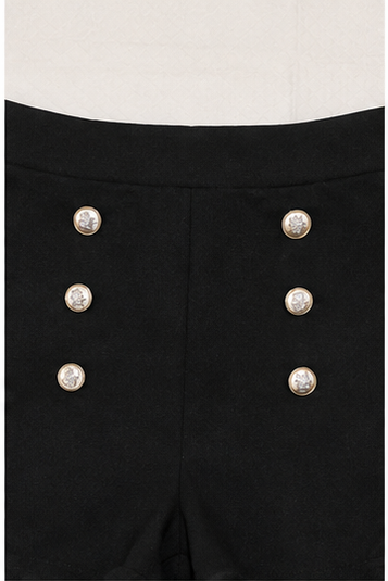 Short de Tiro Alto Negro con Botones Decorativos