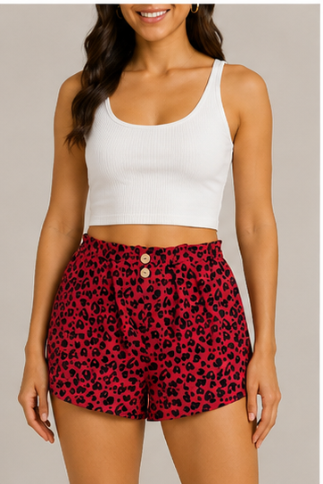 Short Animal Print con Cintura Elástica y Botones Decorativos