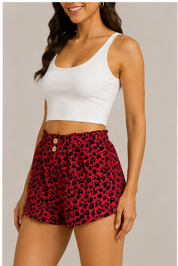 Short Animal Print con Cintura Elástica y Botones Decorativos
