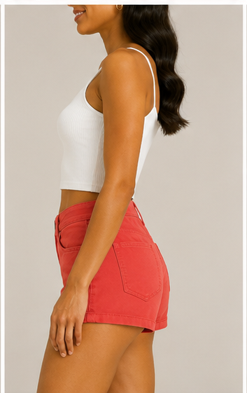 Short de Tiro Alto en Color Coral