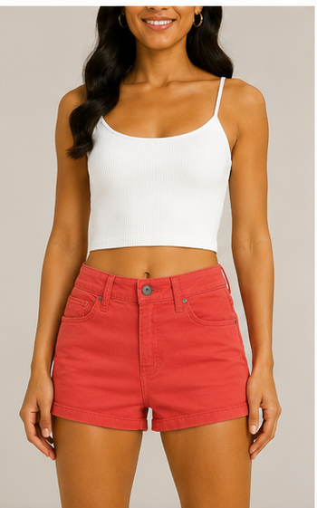 Short de Tiro Alto en Color Coral
