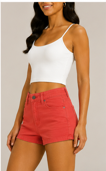 Short de Tiro Alto en Color Coral