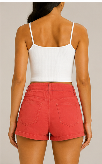 Short de Tiro Alto en Color Coral