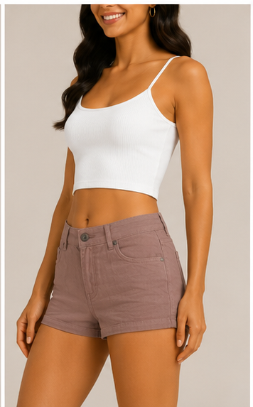 Short de Tiro Alto en Color Rosa Taupe