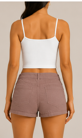 Short de Tiro Alto en Color Rosa Taupe