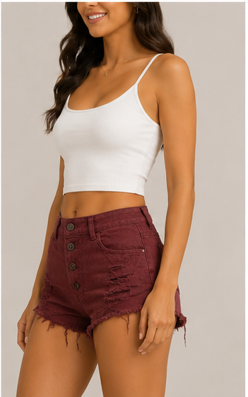 Short de mezclilla desgastado con botones al frente