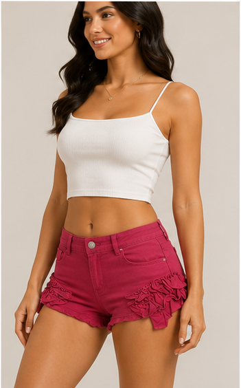 Short Denim Fucsia con Detalles