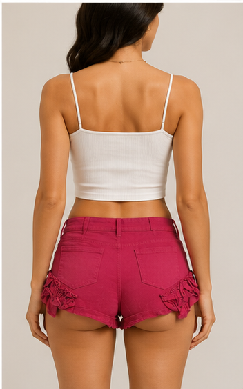 Short Denim Fucsia con Detalles