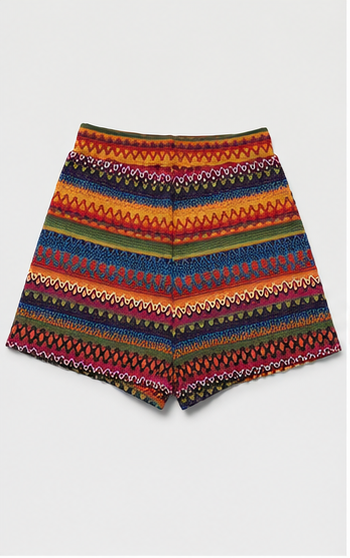 Short Tejido Multicolor de Estilo Bohemio