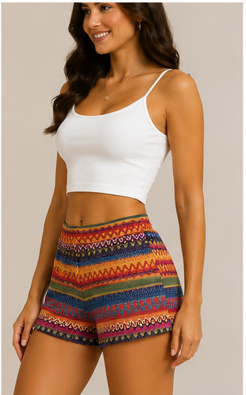 Short Tejido Multicolor de Estilo Bohemio