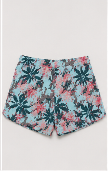 Short Floral Tropical con Cintura Elástica y Cordón Ajustable