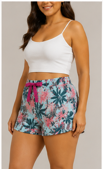 Short Floral Tropical con Cintura Elástica y Cordón Ajustable