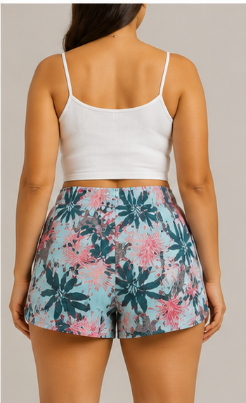 Short Floral Tropical con Cintura Elástica y Cordón Ajustable
