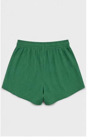 Short de Lino Verde con Cintura Elástica y Cordón para Mujer
