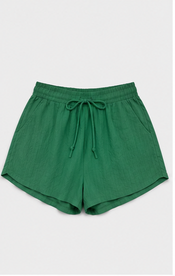 Short de Lino Verde con Cintura Elástica y Cordón para Mujer