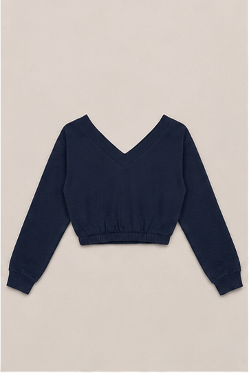 Sudadera Crop de Manga Larga con Escote en V