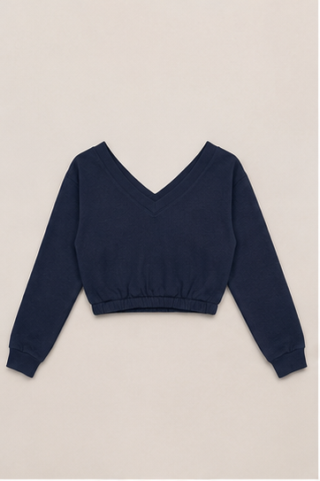 Sudadera Crop de Manga Larga con Escote en V