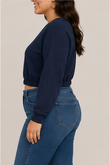 Sudadera Crop de Manga Larga con Escote en V