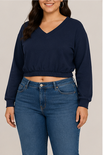 Sudadera Crop de Manga Larga con Escote en V
