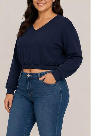 Sudadera Crop de Manga Larga con Escote en V