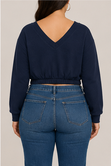 Sudadera Crop de Manga Larga con Escote en V