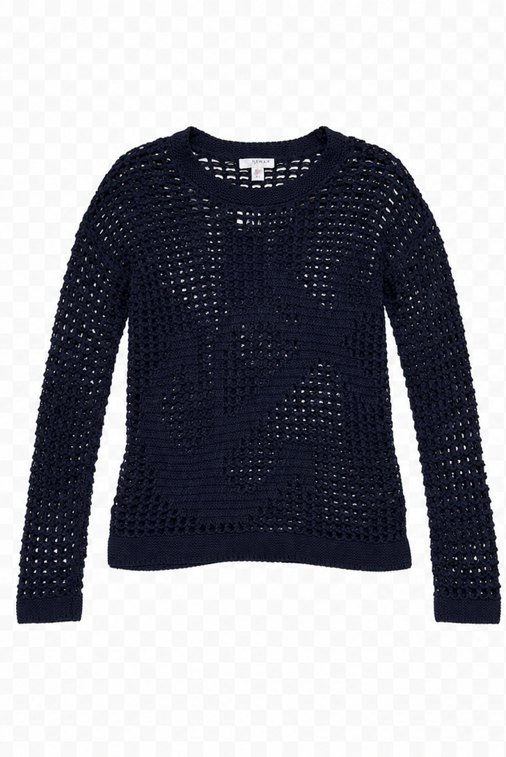 Suéter Tejido Calado con Diseño de Ancla – Color Azul Marino