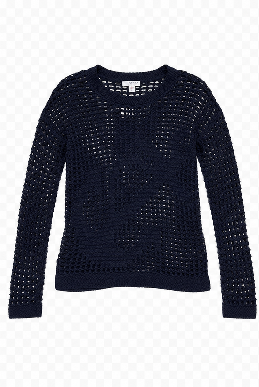Suéter Tejido Calado con Diseño de Ancla – Color Azul Marino