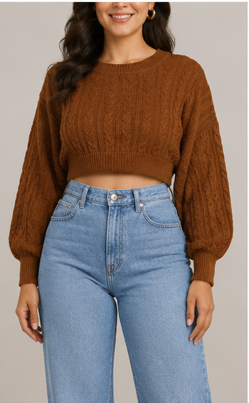 Suéter Crop Tejido de Punto Trenzado