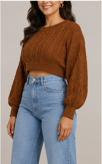Suéter Crop Tejido de Punto Trenzado