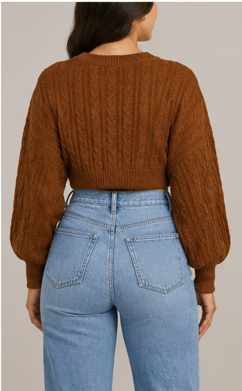 Suéter Crop Tejido de Punto Trenzado